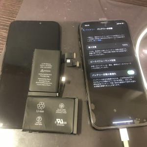 アイフォンX　ディスプレイ交換修理　バッテリー交換